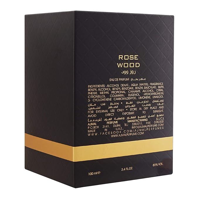 Ajmal Rose Wood Eau De Parfum - Long Lasting Unisex Perfume Spray - Warm Floral Woody Fragrance with Oud & Musk - Oriental Scent for Men & Women - 3.4 Fl Oz (100ml)
