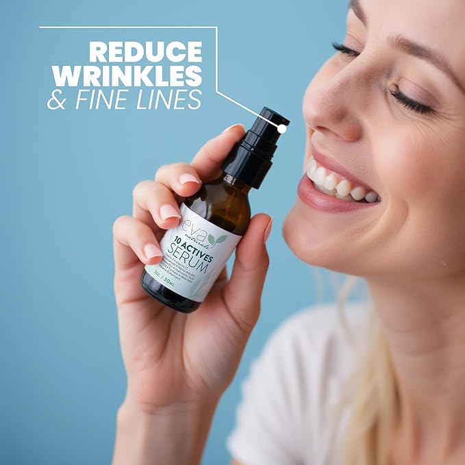 Eva Naturals 10 Actives Serum – Vitamin C, Niacinamide, Hyaluronic Acid, Turmeric, CoQ10 – Natural Anti Aging Face Serum for Dark Spots, Wrinkles, Acne, Skin Care & Facial Spot Remover