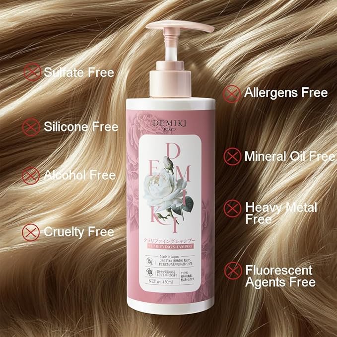 DEMIKI Japanese Shampoo and Conditioner Set for Women,Sulfate Free Shampoo for Oily Hair,Paraben Free, Sulfate Free, Rose Scent,Clarifying Shampoo Moisturizing and Volumizing Natural Hair Care,32oz