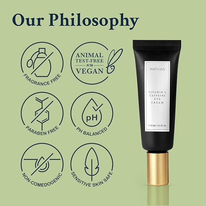 MATKAS Korean Vitamin C Caffeine Eye Cream for Dark Circles 0.5 Fl Oz - Dark Circles Under Eye Treatment, Eyes Cream Anti Aging for Puffy Eyes
