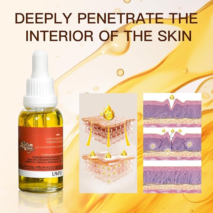 UWPU-Frankincense Oil, Frankincense Oil for Face, Natural Extraction of Bakuchiol, Reduce Wrinkles, for Scars, Gentle Skincare for Day & Night Cold Extracted Facial Oil, for all Skin Types