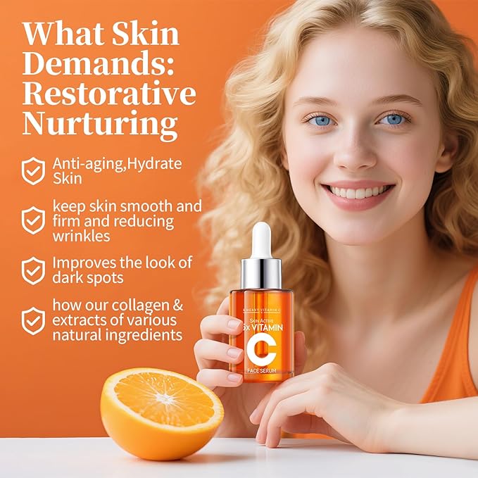 Premium Vitamin C 20% Serum For Face with Hyaluronic & Amino Acids - Boost Skin Collagen, Hydrate & Plump Skin, Anti Aging & Wrinkle Facial Serum, All Skin Types – 1 Fl Oz
