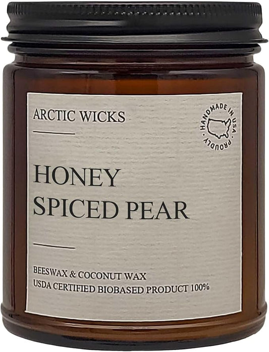 Arctic Wicks Scented Coconut Beeswax Candles | Coconut Beeswax Non Toxic Candle 9oz Amber | Farmhouse Candles Non-Toxic Clean Burn 100% USDA Certified Biobased (Honey Spiced Pear)