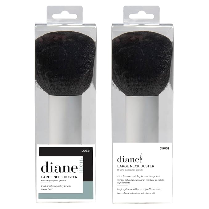 Diane Neck Duster Brush for Hair Cutting, Remove Loose Hair from Neckline and Ears, Soft Nylon Bristles, Stand Up Base, 7.5”, Large