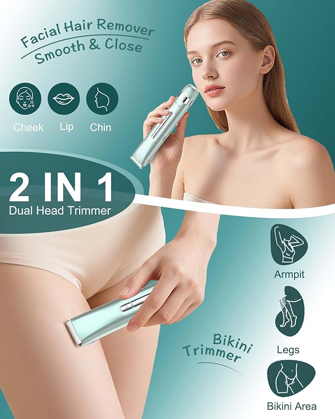 Electri Razors for Women, 2 in 1 Bikini Trimmer for Women Painless Bikini Shaver for Bikini, Underarm, Legs, Arms Waterproof, Travel-Friendly