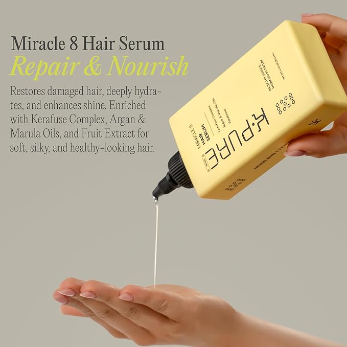 Miracle 8 Keratin Hair Serum by K-Pure, Instant Deep Conditioning Treatment, Sulfate & Paraben Free, Keratin & Argan Oil Growth Formula for Repairing Dry, Damaged Hair, Frizz Control, & Lasting Shine