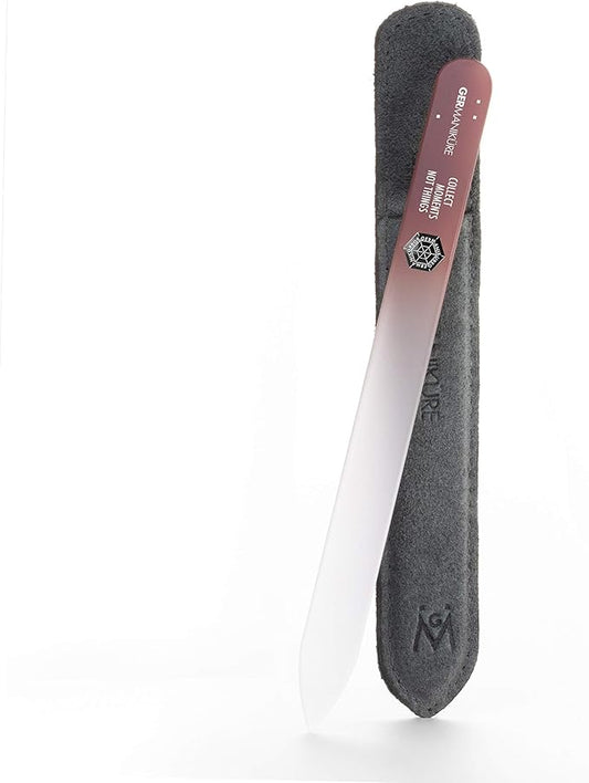 GERMANIKURE Glass Nail File in Suede Sleeve - Collect Moments Not Things - Professional Crystal Nail File for Natural Nails - Ideal Manicure & Pedicure Tool for Smooth, Easy Shaping - Nail Care Gift
