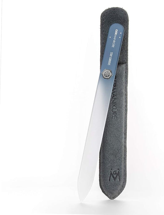 GERMANIKURE Glass Nail File in Suede Sleeve - Stay Curious - Professional Crystal Nail File for Natural Nails - Ideal Manicure & Pedicure Tool for Smooth, Easy Shaping - Nail Care Gift