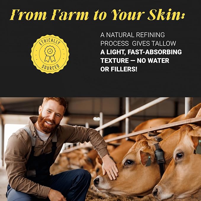 Non-Greasy Beef Tallow for Skin 5OZ Shea Butter, Vitamin E, Niacinamide, Whipped Grass Fed Beef Tallow for Face Moisturizer Cream, Body, Hair, Lotion for Women & Men, Anti-Aging Face Moisturizer