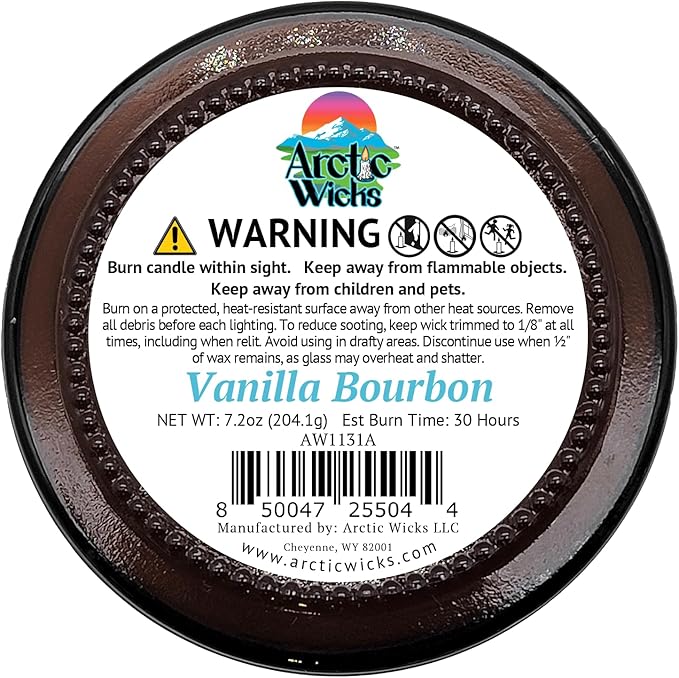 Vanilla Bourbon Candle | Arctic Wicks 9oz Coconut & Beeswax Candles | Scented Non-Toxic Candles for Fall, Winter, Holidays, Gifts For Him, Whiskey Bourbon, Vanilla Candle | USDA Certified Biobased