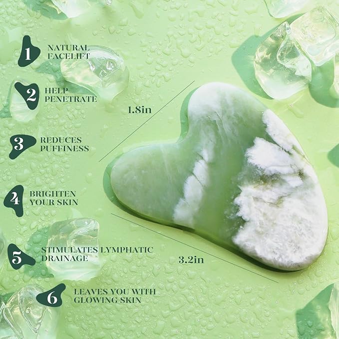 BAIMEI IcyMe Jade Roller & Gua Sha Set Face Roller and Gua Sha Facial Tools for Skin Care Routine and Puffiness, Self Care Gift for Men Women - Light Green