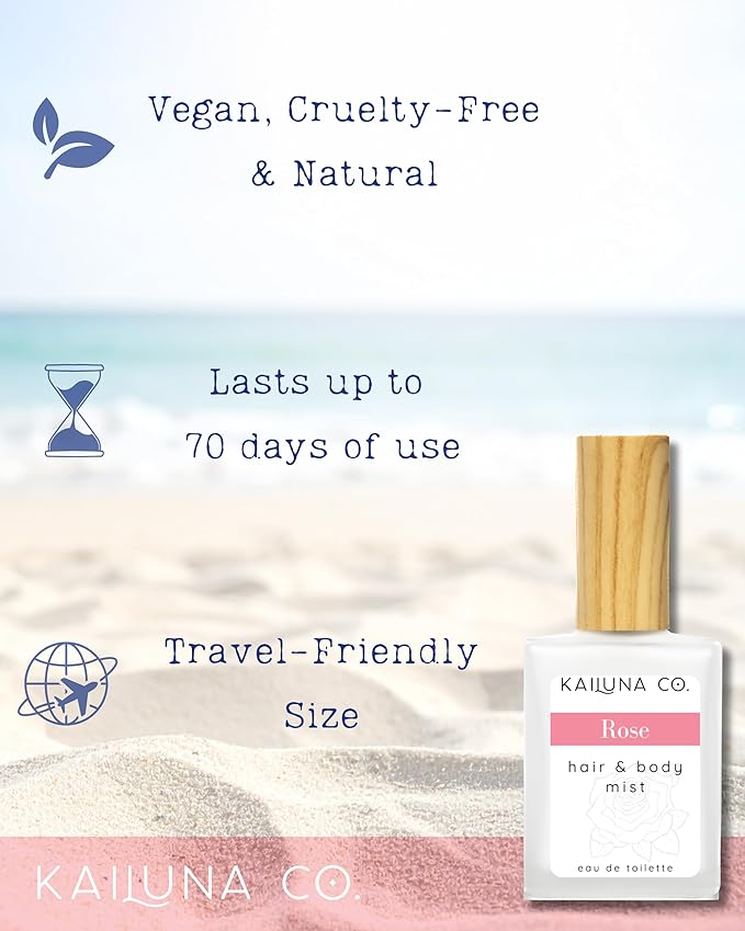 Rose Natural Hair & Body Mist Spray, Pure Essential and Fragrance Oils, Alcohol-Free, Handmade in California, 0.5Fl Oz