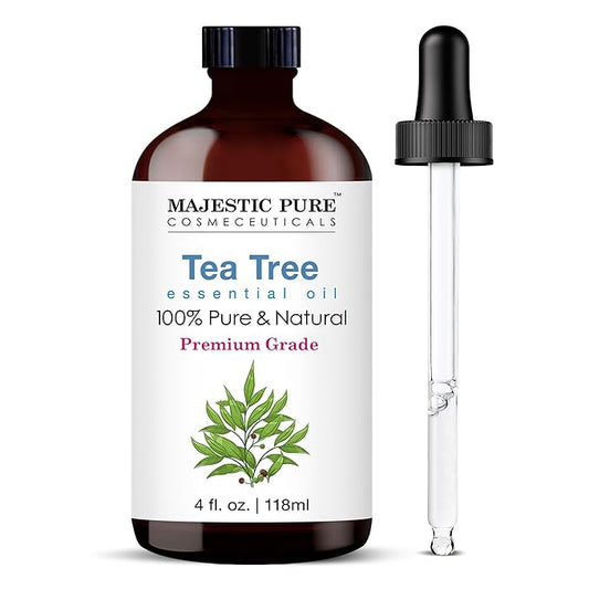 Majestic Pure Essential Oil with Glass Dropper - 100% Pure and Natural - Essential Oils for Diffuser, Aromatherapy, Soap and Candle Making, Tea Tree Essential Oil, Tea Tree Oil, 4 Fl Oz