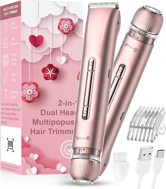 Bikini Trimmer for Women – Dual Head Electric Razors for Women, Painless Bikini Shaver & Body Trimmer, Bikini Trimmer for Sensitive Skin, Wet/Dry Electric Shaver for Shower, Beach & Travel