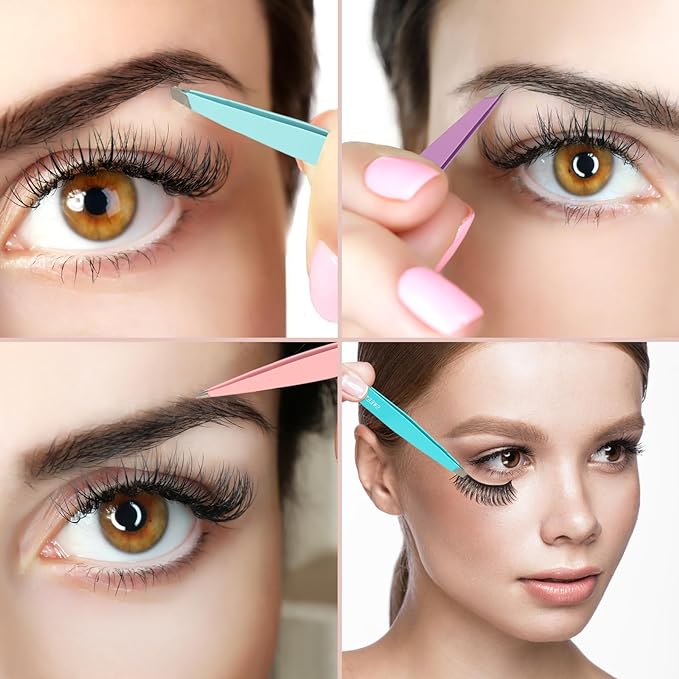 7pcs Eyebrow Tweezers Kit for Women Precision Plucker with Brow Scissors & Razor & Spoolie for Facial, Chin, Brow, Splinter and Ingrown Hair