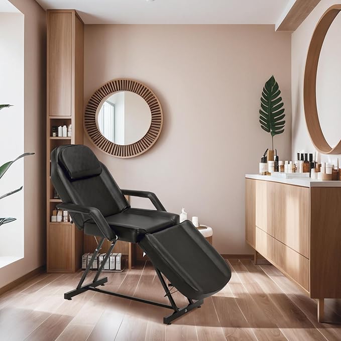 BarberPub Adjustable Tattoo Chair, 72" Multi-Purpose Facial Bed, Tattoo Treatment Table for Clients & Estheticians, 0015 (Black)