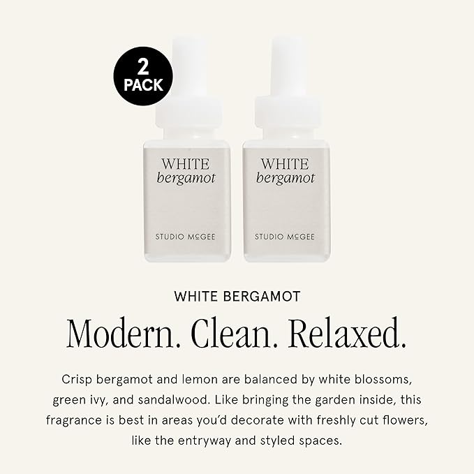 Pura x Studio McGee Home Scent Refill - Smart Air Diffuser - Up to 120-Hours of Luxury Fragrance per Refill - Home Essential - Clean & Safe Diffuser Fragrance - 2 Pack, White Bergamot