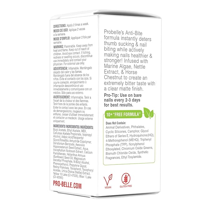 Probelle Anti-Bite, Nail Biting Treatment for Kids & Adults to Quit habit, No Bite Nail Polish Deterrent, Thumb Guard & Prevents Finger Sucking, Bitter Taste Nail Care, For Ages 3+, 0.5 fl oz (15 ml)