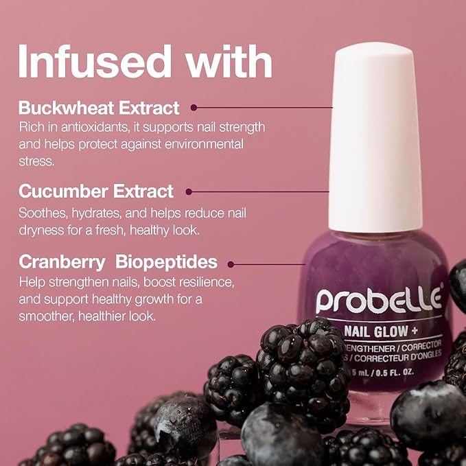 Probelle Nail Glow + Nail Strengthener and Hardener with Sheer Jelly Tint, Hard To Resist Ultra Glowy Nail Shine, Tinted Nails Strengthening Blush for Brittle, Thin, Damaged Nails 0.5 oz (Violet)