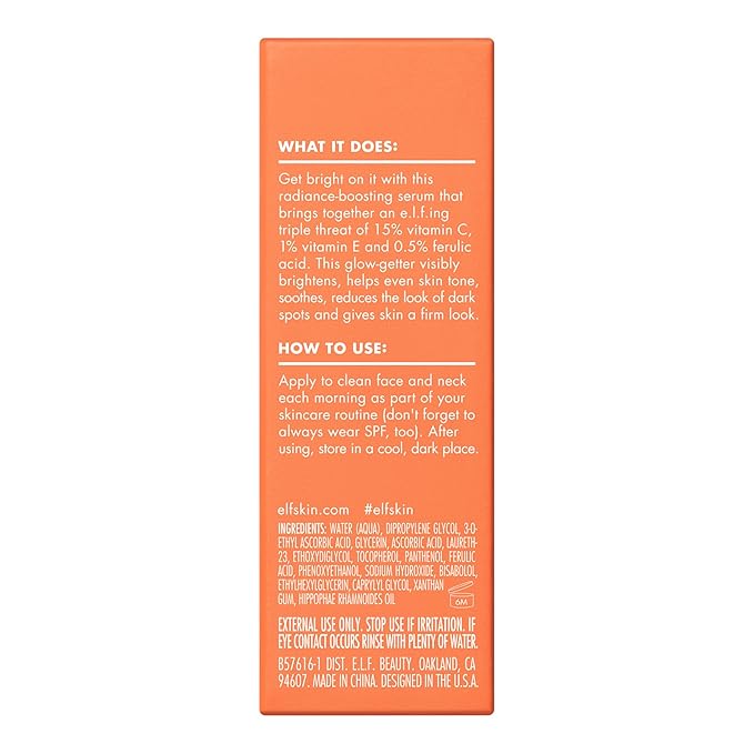 e.l.f. SKIN Bright Icon Vitamin C + E + Ferulic Serum Mini, Brightening & Soothing Face Serum, Helps Even Skin Tone, Vegan & Cruelty-Free, 0.5 fl oz
