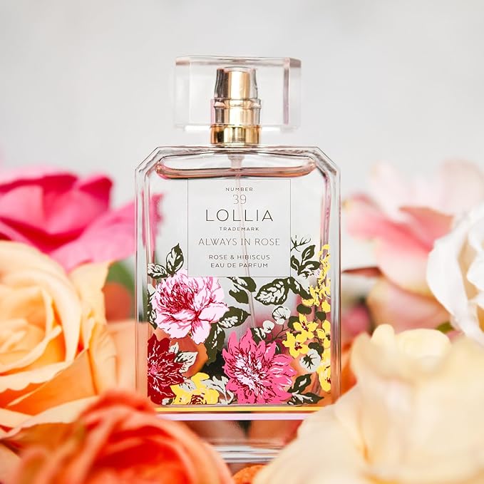 LOLLIA Always in Rose Eau de Parfum, 3.4 fl. oz., Rose & Hibiscus Beautifully Captivating Perfume for Women, Luxury Floral Scented Cologne Spray for Women