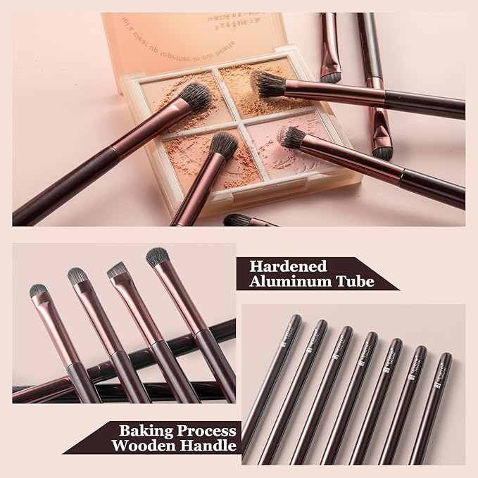 Eye Makeup Brushes Set, Premium 7Pcs Eyeshadow Brush, Professional Eye Brush for shadow lip Angled Eyeliner Eyebrows, Soft Hairs and Wood Handle.