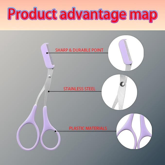 eye brow trimmer, 2 - in - 1 Eyebrow Trimming Set with Comb, Stainless Steel Professional Eyebrow Clipper, Eyebrow Grooming Tools for Women and Men, Beauty Accessory Tools (3 pack) (Purple)