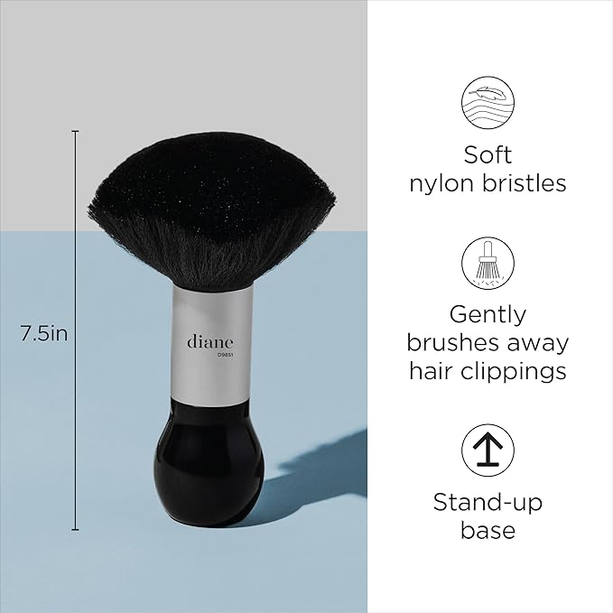 Diane Neck Duster Brush for Hair Cutting, Remove Loose Hair from Neckline and Ears, Soft Nylon Bristles, Stand Up Base, 7.5”, Large