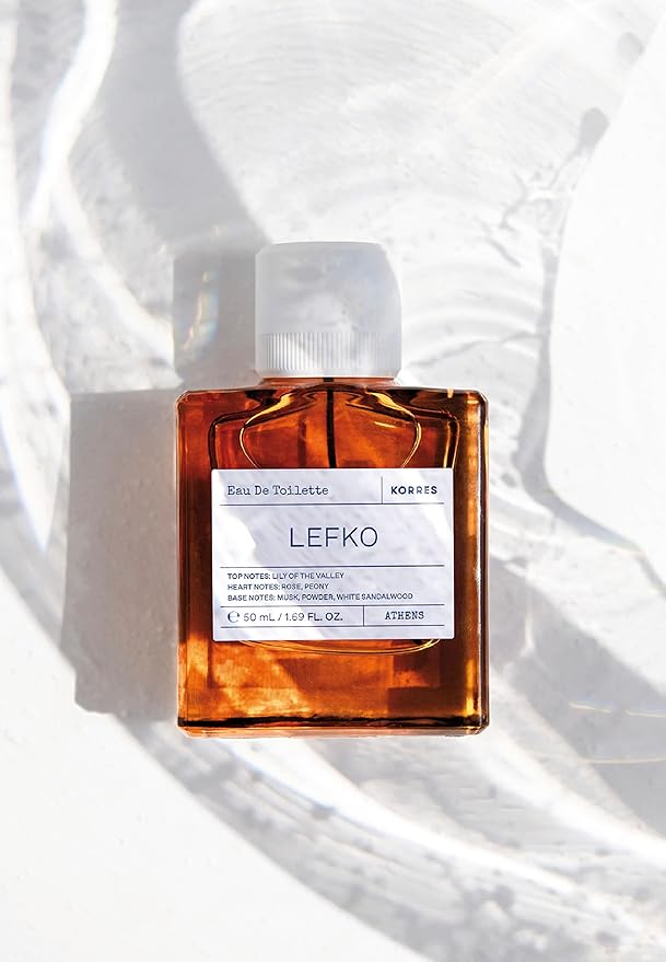 KORRES Lefko Eau de Toilette Spray, Lily of the Valley Top, Rose & Peony Heart, Musk Powder White Sandalwood Base, Floral Pudrid Moscusy Scent for Women & Men, Unisex Vegan Fragrance, 1.69 Fl Oz