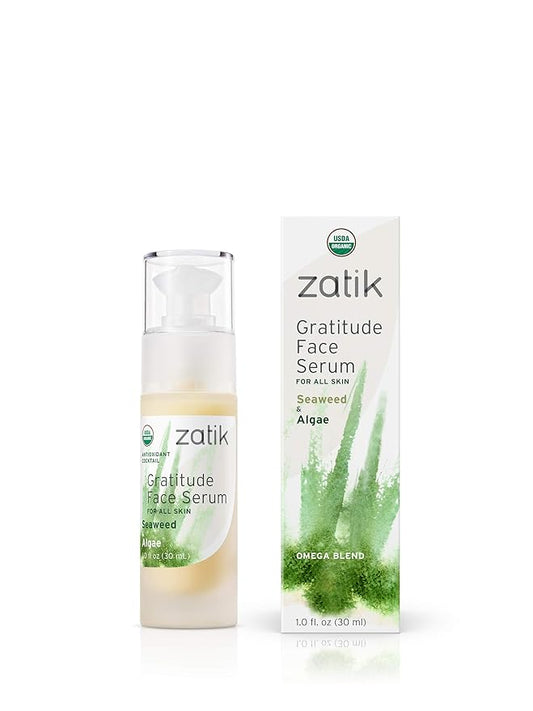 Zatik Naturals - Gratitude Face Serum with Seaweed and Algae, USDA Organic, Vegan, Non GMO Gluten Free, Soy Free, Alcohol Free, pH Balanced, Biodegradable, 1.0 fl oz, 30ml