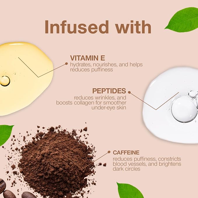 Palladio Under Eye Brightener, Conceal, Brightens, Reduces Appearance of Dark Circles, With Caffeine Peptides & Vitamin E, Tired Skin Color Correcting Brightener & Primer (Medium Nude)