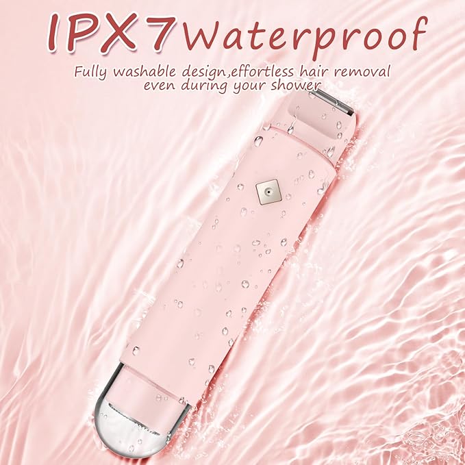 Bikini Trimmer for Women - 2 in 1 Electric Body Hair Trimmer with LED Display, IPX7 Waterproof & Easy to Clean, Cordless Body Shaver for Travel, Replaceable Ceramic Blade Heads, USB Charge Dock(Pink)
