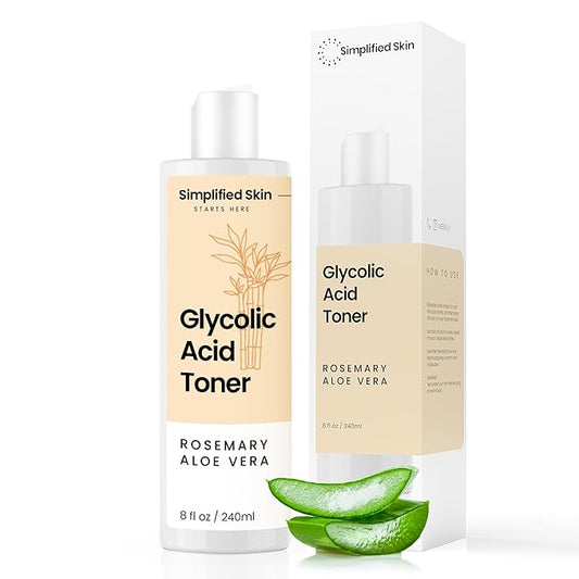 Glycolic Acid Toner for Face - 8% Facial Toning Solution - Hydrating, Anti-Aging, Exfoliates Skin with AHA, Aloe Vera, & Rosemary Extract for Women & Men - 8 Fl Oz