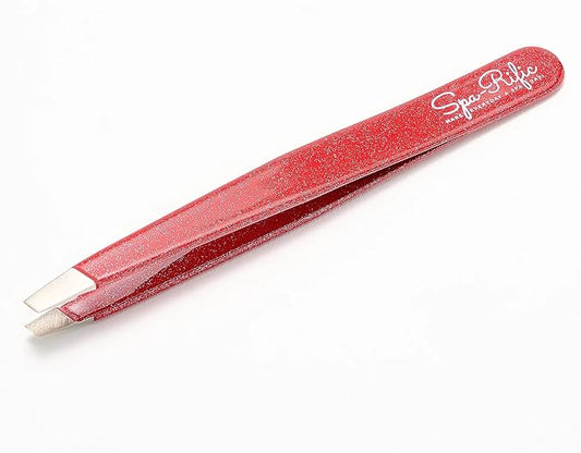 Spa-Rific Slant Tweezers - Handmade Precision Tool for Women & Men, 25 - Degree Angle for Shaping Eyebrows & Grooming Facial Countours, Eyebrow and Facial Hair Remover (Red Shimmer)