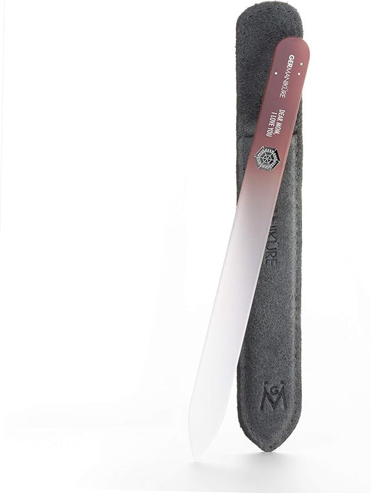 GERMANIKURE Glass Nail File in Suede Sleeve - Dear Mom I Love You - Professional Crystal Nail File for Natural Nails - Ideal Manicure & Pedicure Tool for Smooth, Easy Shaping - Nail Care Gift
