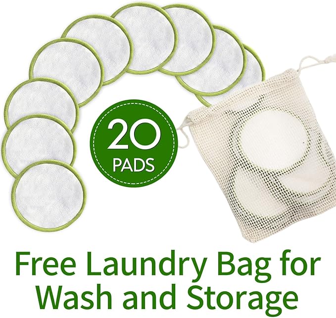 28 Pack Reusable Makeup Remover Face Pads with Laundry Bag Washable Soft and Comfortable Cleaning Face Skin,Washable Bamboo Cotton Rounds Multicolour