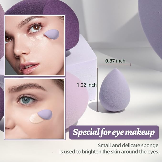 Makeup Sponge Set BS-MALL Blender Sponges 7 Pcs for Liquid, Cream, and Powder, Multi-colored with 1 Mini Makeup Sponge Pink (B-Purple)