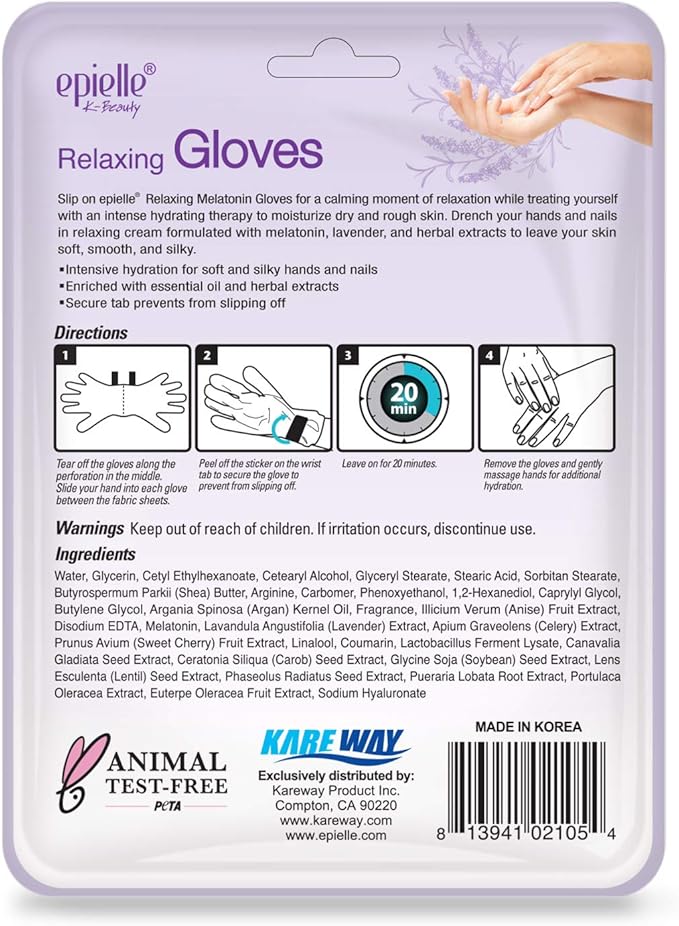 Epielle Relaxing Hand Masks 6 Pairs, Deep Moisturizing Gloves for Dry, Cracked Hands, Relax and Restore with Melatonin & Lavender Extract, Spa & Self Care Gifts for Women, Korean Skin Care