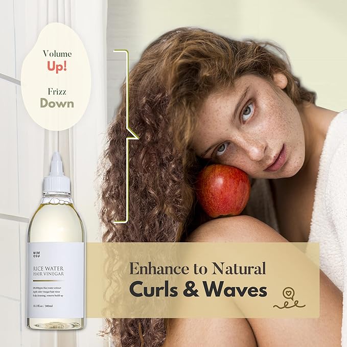 mimosu Apple Cider Vinegar Hair Rinse with Rice Water 10fl.oz, Hair Growth Cleansing Conditioner, Gentle Scalp Cleanser for Build Up, Glycolic Acid Dandruff Treatment