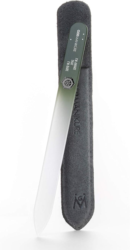 GERMANIKURE Glass Nail File in Suede Sleeve - I'm Aware That I'm Rare - Professional Crystal Nail File for Natural Nails - Ideal Manicure & Pedicure Tool for Smooth, Easy Shaping - Nail Care Gift