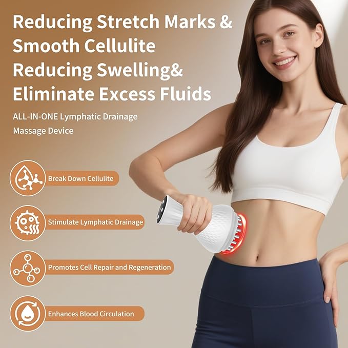 Lymphatic Drainage Massager – Portable Cellulite Massage Tool with 19 Intensity Levels for Relaxing Neck, Legs, Arms & Belly