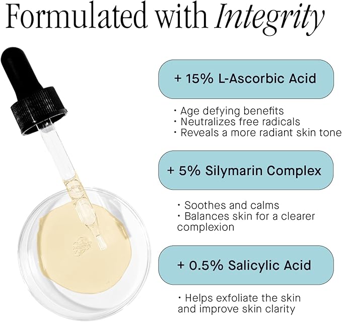 Brandefy Vitamin C + Silym Clarify Serum - Face Salicylic Acid Serum for Blemish-Prone Skin, Promotes Clear Complexion, Anti-Aging, Brightening, Made in The USA (1 oz)