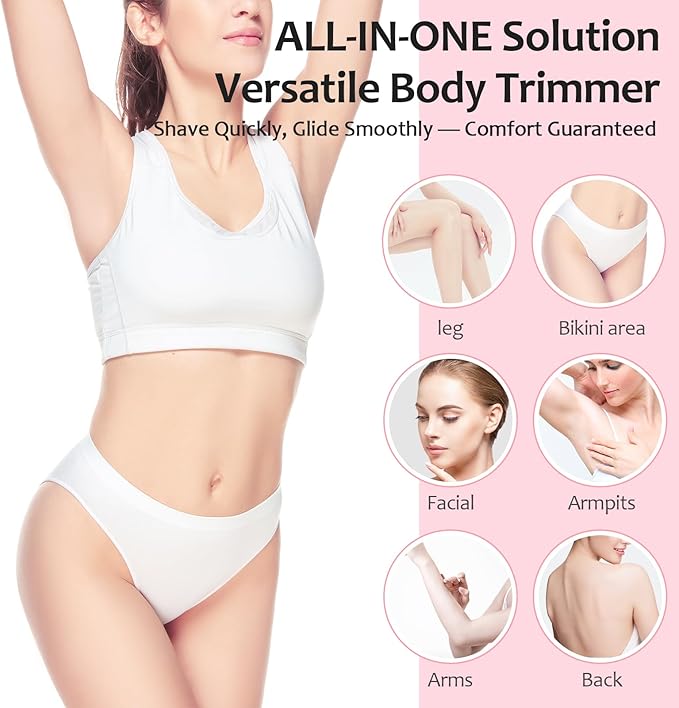 Bikini Trimmer for Women, 2 in 1 Dermave Bikini Shaver with LED Display, Electric Razors for Women, IPX7 Waterproof Wet Dry Use Body Hair Trimmer for Ladies Pubic, Legs, Face, Underarms (Pink)