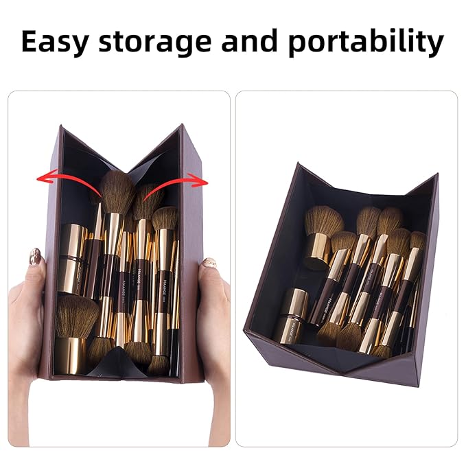 MAANGE 20 Pcs Makeup Brushes with Gift Box, Double-End Multi-functional Makeup Brushes for Blending Liquid Powder Concealer Cream Blush Buffe,Coffee Gold