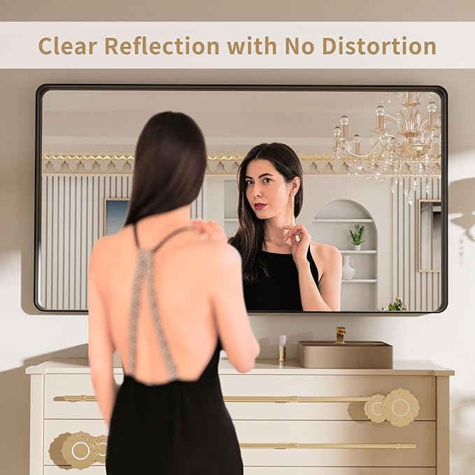 LOAAO 72X40 Inch Black Metal Framed Bathroom Mirror for Wall, Matte Black Bathroom Vanity Mirror Farmhouse, Large Rounded Rectangle Mirror, Anti-Rust, Tempered Glass, Hangs Horizontally or Vertically