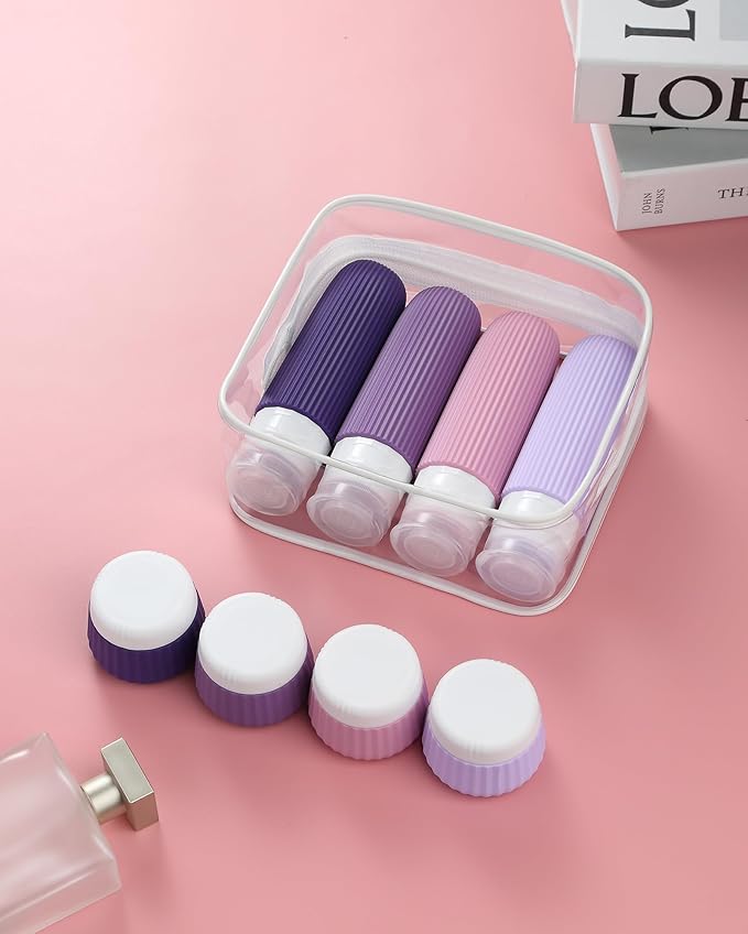 Travel Bottles for Toiletries - 8 Pack, TSA Approved 3oz Travel Containers, Leak Proof Silicone Squeezable Cream Jars with Clear Bag