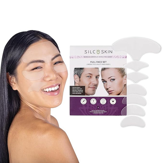 SilcSkin Facial Pad - Full Face Set Reusable Pads, Self-Adhesive Silicone Face Patches, Wrinkle Patches for Face and Eyes - 7 Reusable Face Pads