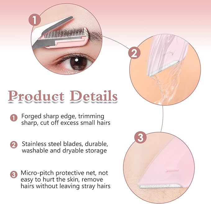 9 Pcs Eyebrow Trimmer Scissors with Comb, Curved Eye Brow Razor, Non-Slip Stainless Steel Facial Hair Removal Grooming, Brow Shaping Beard Shaving Kit Beauty Accessories for Women Men