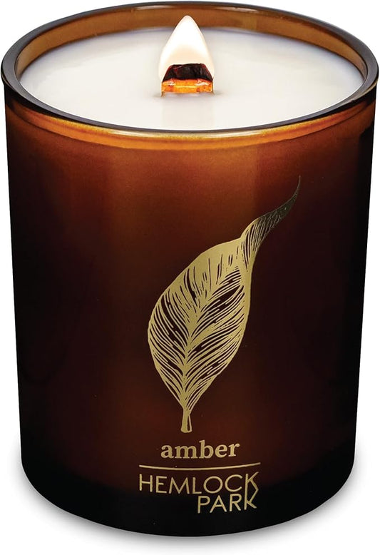 Hemlock Park Amber & Gold Wood Wick Candle Handcrafted with Natural Coconut Wax (Standard 7.2 oz, Amber)