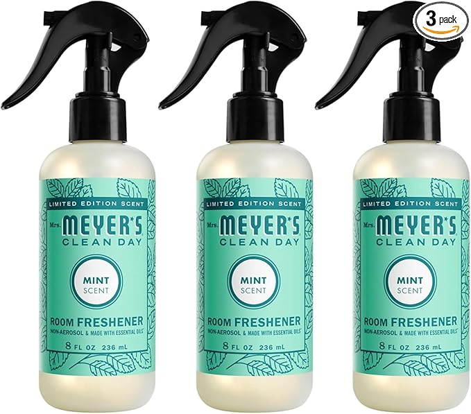 MRS. MEYER'S CLEAN DAY Room and Air Freshener Spray, Non-Aerosol Spray Bottle Infused with Essential Oils, Limited Edition Mint, 8 fl. oz - Pack of 3